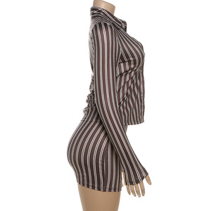Completo gonna due pezzi <span class=keywords><strong>sexy</strong></span> da <span class=keywords><strong>donna</strong></span>, top a maniche lunghe a righe con bottoni e minigonna, abito coordinato <span class=keywords><strong>per</strong></span> <span class=keywords><strong>donna</strong></span> 2026 - Product Image 5