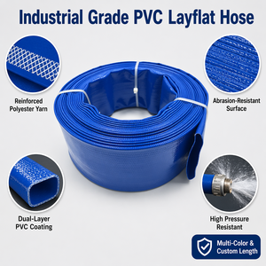 Tuyau plat en <span class=keywords><strong>PVC</strong></span> de qualité supérieure, double couche, revêtement <span class=keywords><strong>PVC</strong></span>, tissu polyester renforcé, tuyau de refoulement d'eau, prix usine - Product Image 2