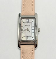 Montre rectangulaire fine pour femme, cadran rose nacre, bracelet en cuir beige, montre analogique à quartz pour femme