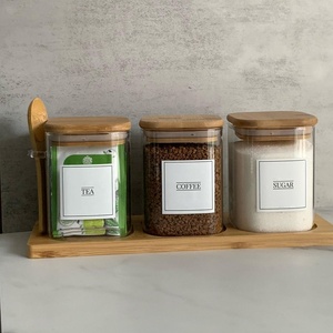 Thiết Kế Hiện Đại Thủy Tinh Nhà Bếp Hộp Thực Phẩm Lưu Trữ Lọ Với Tre Bằng Gỗ Có Nắp Đậy Bìa Gia Vị Container Đặt Đường Cà Phê Trà - Product Image 1