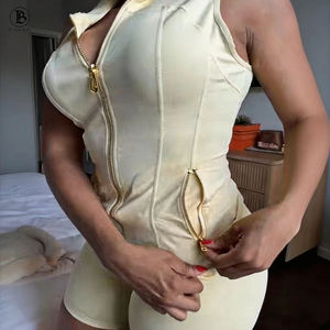 Completo Casual da <span class=keywords><strong>Donna</strong></span> Stile Y2k, <span class=keywords><strong>Giacca</strong></span> <span class=keywords><strong>Senza</strong></span> <span class=keywords><strong>Maniche</strong></span> con Cerniera Colorata e Pantaloncini Abbinati, Set Due Pezzi - Product Image 3