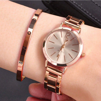 Montre de Luxe pour Femme, Bracelet Argenté, Quartz, Cadran Simple, Ensemble de Montres Tendance Or, pour Étudiantes et Dames, Reloj