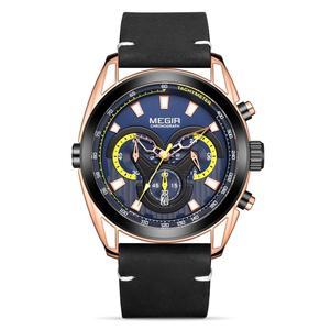 Montre tendance pour homme, chronographe bleu, bracelet en cuir, montre sport à quartz, nouvelle montre pour homme - Product Image 4
