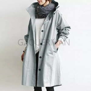 <span class=keywords><strong>Trench</strong></span> Coat Lungo da <span class=keywords><strong>Donna</strong></span> Casual Autunnale con Cappuccio a Maniche Lunghe Tinta Unita, Cardigan Antivento Ampio - Product Image 4