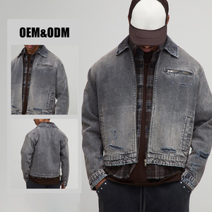 Áo khoác nam kiểu Y2k, chất liệu denim cũ, giặt mài, thêu họa tiết vintage, dáng hộp, ngắn, dày - Product Image 3