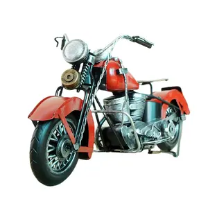 Diecast摩托车模型古董古典摩托车模型复古手工制作金属工艺品用于家庭装饰