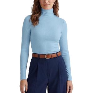 Camiseta de cuello alto acanalada personalizada para mujer, de manga larga, ajuste ceñido, suave, elástica, transpirable, de punto, para capa base - Product Image 4