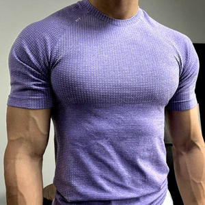 Camiseta de Manga Corta para Hombre, Talla Grande, Cuello Redondo, Diseño de Punto Waffle Verde, Compresión, Ecológica, Poliéster/Algodón de Alta Calidad - Product Image 6