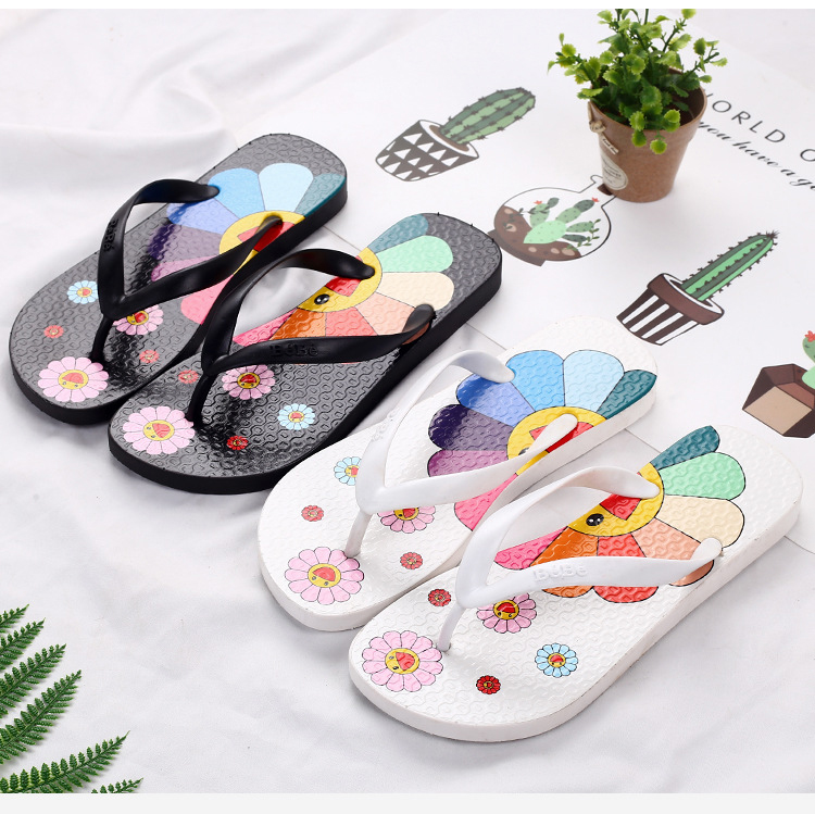Custom Printing Sunflower Flipflops Fashion Beach Shoes Flat Non-slip Flip-flops Slippers