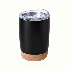 Gobelet isotherme en acier inoxydable noir avec base en liège, double paroi sous vide, pour café et eau - Product Image 1