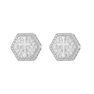 Hexagonal Cross Zircon <b>Stud</b> Earrings Gold Silver Micro Pave Full Diamond Hip Hop <b>Men</b> Women Fashion Jewelry Gift - Product Image 5