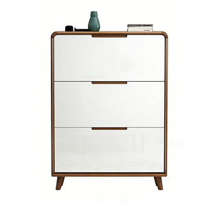 Zapatero Moderno Abatible de 3 Niveles en Color Nogal y Blanco, Almacenamiento Ultrafino y Estrecho con Marco de Madera Sólida <span class=keywords><strong>para</strong></span> Sala de Estar - Product Image 1