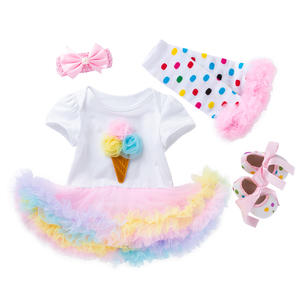 Ensembles en gros pour fille <span class=keywords><strong>1er</strong></span> anniversaire enfants robe bébé 4 pièces monogramme licorne mignonne princesse Tutu jupe barboteuse costumes - Product Image 4