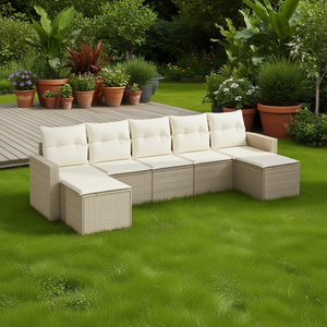 Ensemble de canapés de jardin en rotin beige avec coussins crème, mobilier d'extérieur au design contemporain, résistant à l'eau et aux UV, en rotin PE - Product Image 2
