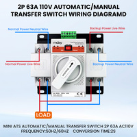 Interrupteur de transfert automatique mini Mday LW2-100II 2P 63A avec communication RS485, temps de transfert <50ms, AC 50/60Hz pour générateur solaire