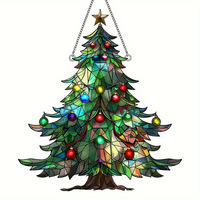 Adorno de Vidrio Acrílico Estilo Art Deco, Campana Navideña Colgante, Atrapasueños con Lazo Rojo, Decoración Navideña para Árbol de Navidad