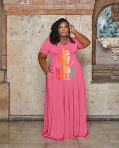 <span class=keywords><strong>Abbigliamento</strong></span> estivo da donna prodotto più venduto bavero con scritta regina stampa Maxi abito Casual largo - Product Image 4