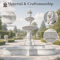 Fontaine de jardin de luxe en marbre à trois niveaux avec lions, Caryatides et bassin festonné – Fontaine d'eau extérieure pour hôtels et villas – Vente en gros, personnalisation OEM