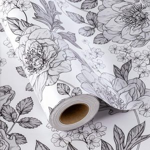 Floral Gift <b>Wrapping</b> <b>Paper</b> Roll 46.8 Sq Ft Black <b>White</b> Vintage Design Eco-Friendly Double Side Craft Wedding Birthday - Product Image 1