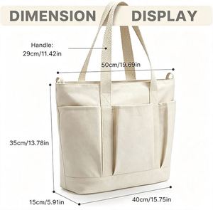 Sac fourre-tout en toile personnalisé avec poches extérieures, grande capacité, compartiment pour ordinateur portable, bretelles réglables, tissu durable, pour le travail et les voyages - Product Image 2