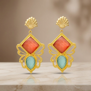Pendientes Colgantes Hechos a Mano en Aleación de Metal Precioso Chapados en Oro, Estilo Étnico, para Fiestas y Eventos, Joyería de Gemas de Jaipur, Rajasthan, Unisex para Mujer - Product Image 3