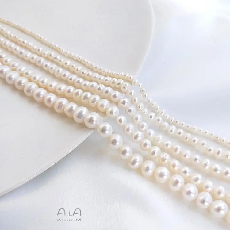 Alta Qualidade 3-7.8mm Barroco Branco Cor de Água Doce Pérola Colar Jóias Beads