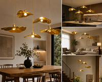 Lampe suspendue de luxe en forme de fleur de Cognac, martelée, avec feuille d'or, estampillée effet vieilli, modèle Quintet Extravagant Estate Colonnade Glitter
