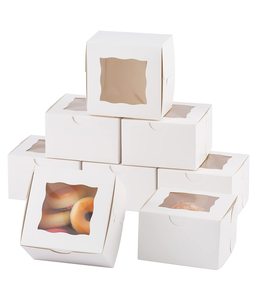 Boîtes à biscuits en papier avec fenêtre petites boîtes de boulangerie 4x4x2.5 pouces Mini boîtes à gâteaux pour pâtisseries Cupcakes Desserts Donuts <span class=keywords><strong>Chocolat</strong></span> - Product Image 3