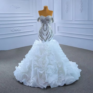 Vestido <span class=keywords><strong>de</strong></span> Novia Estilo Primavera NDA10157, Blanco, Hombros Descubiertos, Elegante, Espalda Descubierta, Delgado, con Pedrería, Encaje, Ondulado, Estilo <span class=keywords><strong>Sirena</strong></span> - Product Image 3