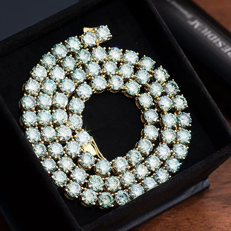 Hailer jóias 925 prata esterlina branca ouro banhado a luz verde 5mm 6mm azul moissanite corrente tênis