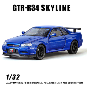 รถโมเดลของเล่นไดแคสต์อัลลอยด์ <span class=keywords><strong>GTR</strong></span> Skyline ขนาด 1/32 แบบดึงถอยหลัง พร้อมกล่องสี-ของขวัญสำหรับเด็ก - Product Image 6