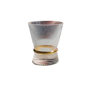 Vasos de cristal acanalado sin plomo para beber, cristalería Vintage única, vasos de vino, vasos de lujo de color dorado