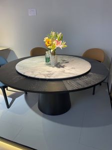 <span class=keywords><strong>Table</strong></span> à manger ronde pivotante en céramique de style nordique médiéval, design italien minimaliste moderne de luxe, assemblage requis - Product Image 5