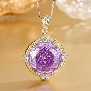 Wholesale Fashion Eco-friendly Copper 18-10MM Violet Zircon Floral Jewellery <b>Set</b> With Pendant Necklace and <b>Earrings</b> - Product Image 4