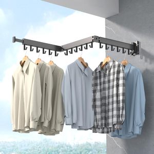 Hot Sale Indoor Retractable Collapsible 6 8 Hole <b>Wall</b> <b>Mounted</b> Hanger Rack Folding Laundry Rack Space Saver <b>Clothes</b> Drying Rack - Product Image 2