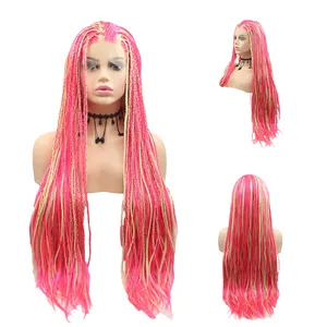 26 인치 유럽과 미국의 향취 손으로 꼰 머리 핑크 그라디언트 하이라이트 전체 머리 아프리카 큰 머리 합성 가발