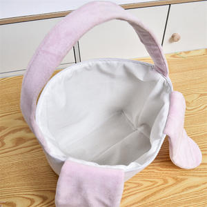 Sac à main de Pâques brodé avec des oreilles de lapin, tissu en velours de carotte et décorations d'œufs, paniers de Pâques durables à main - Product Image 6