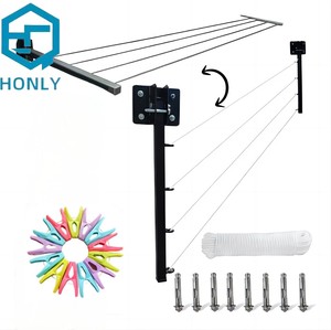 Tendedero Plegable Retráctil Moderno para Pared Exterior en Metal Reforzado Negro 50cm X 13cm X 10cm Desplegado - Product Image 5