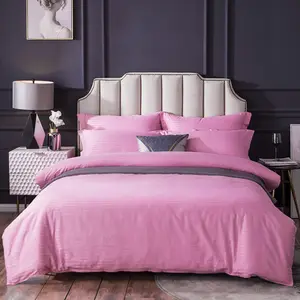 SANHOO Wholesale Twin Size Bed Sheet Hotel Solid Pink Stripes Bedsheet Egyptian Cotton Bedsheet Bedding Set