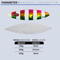 150g 200g 250g 프린트된 새로운 지깅 루어 슬로우 피치 지그 야광 금속 지그 바닷물 낚시 하드 베이트 인조 미끼 브림 낚시용 미끼
