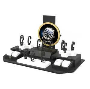 Custom Unieke Horloge Stand Display Elegant Horloge Organizer Acryl C-Ring Houten Lade Set Exposant Voor Kasten Raam