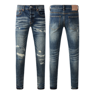 Quần Jean Nam Cao Cấp Thiết Kế Rách Phong Cách Vintage Slim Màu Xanh Quần Nam Denim Xước - Product Image 2
