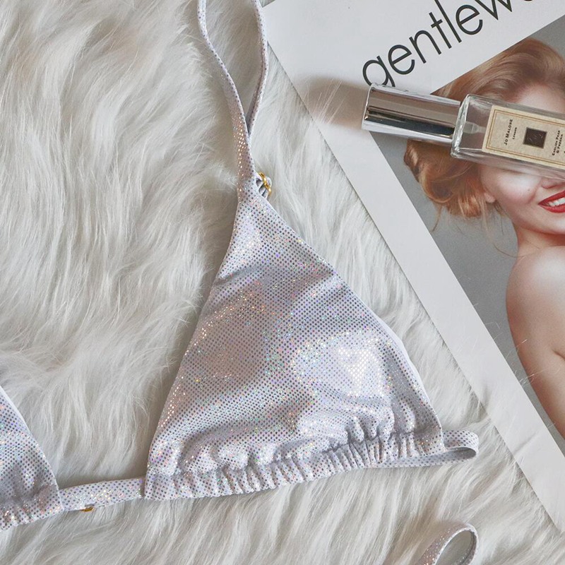 Bikini Push Up Donna Con Strass - Costume Da Bagno Due Pezzi Glitterato Triangolo - Foto 9