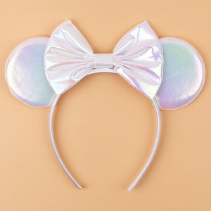 Kadınlar için Basit Klasik Günlük Eğlence Parkı Saç Aksesuarları Renkli Parlak Düz Renk Fiyonklu Fare Kulaklı Saç Bantları - Product Image 3