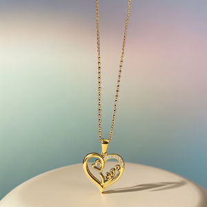สร้อยคอจี้หัวใจ18K ทำจากสแตนเลส316L หรูหราประดับเพทายชุบทองหรูหราสำหรับผู้หญิง - Product Image 3