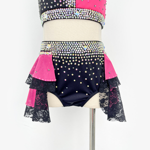 Traje de Baile de 2 Piezas con Pedrería Personalizado OEM, Top Corto con Cuello Halter y Recortes, Uniforme de Animadoras, Atuendo para Actuaciones de Jazz y Danza Contemporánea - Product Image 3