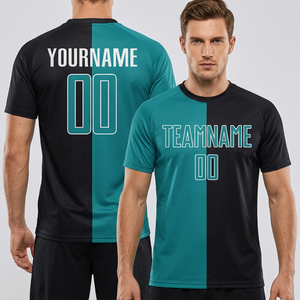 Camiseta de Fútbol para Hombre, Manga Corta, Cuello Redondo, Color Verde Azulado y Negro, Personalizable con Nombre y Número, para Adultos - Product Image 3