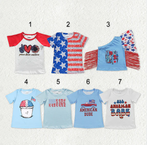 7 camisetas con rayas azules y rojas para bebés, niños y niñas, con estrellas del 4 de julio - Product Image 1