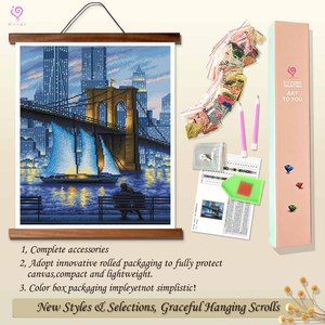 Kit de peinture diamant à perles rondes, motif imprimé moderne avec cadre, décoration murale DIY moderne, forme rectangulaire - Product Image 4