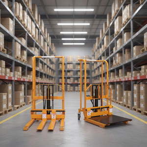 מלגזה ידנית ניידת עם גלגלי PU, כושר נשיאה 500 ק\\\"ג, כלי הרמה והורדה הידראולי ידני לאתר בנייה, להובלת מטענים - Product Image 3